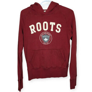 Roots Y2K 2000s Organic Cotton Blend Raised Logo Red Hoodie Women XS